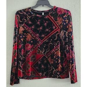 TOP-WHITE STAG-Velour Feel-Black-Burgundy-Gold Outlining-Long Sleeve-Size Lrg